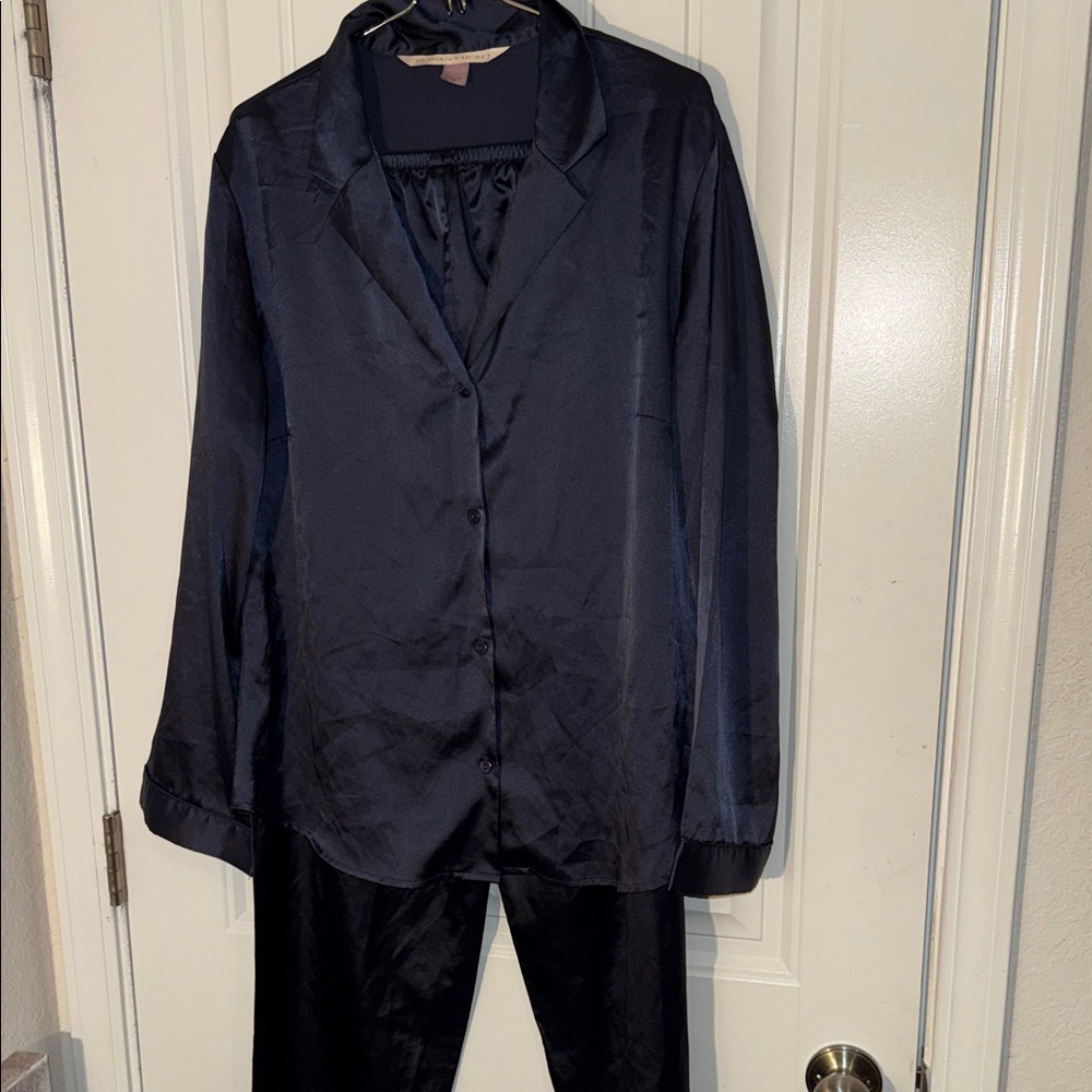 Silky Navy Button-Front Women’s Pajama Set
